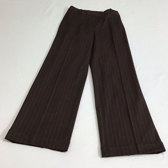 Lafayette 148 New York Chocolate Brown Pinstripe Wide Leg Trouser Pants Size 6 - Picture 4 of 11